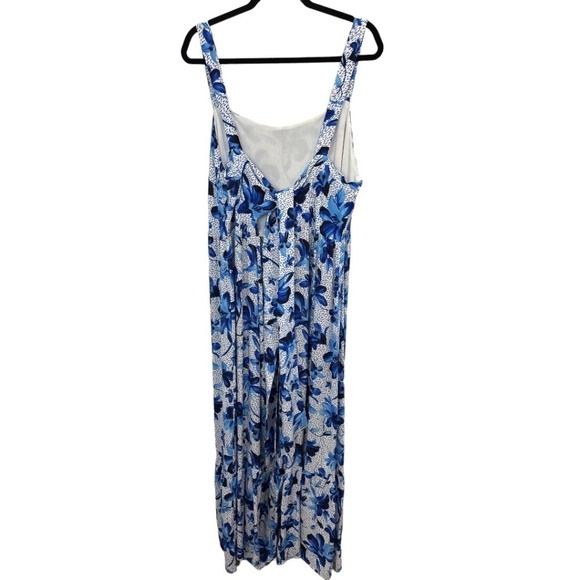 Eloquii Plus Size Blue Floral Sleeveless Open Tie Back Ruffle Hem Maxi Dress 22 - Picture 2 of 5